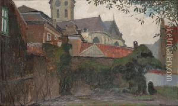 Gezicht Op Tielrode Met Kerk Oil Painting - Tony Van Os
