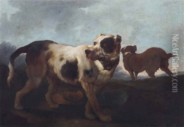 Two Dogs In A Landscape Oil Painting - Johann Melchior Roos