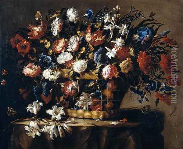 Basket of Flowers 1671-73 Oil Painting - Juan De Arellano