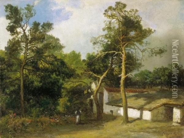 The Yard Of A Farm Oil Painting - Karoly Telepy