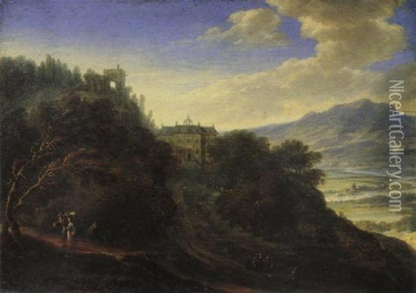 Berglandschaft Mit Einem Schloss Oil Painting - Jean Louis (Marnette) De Marne