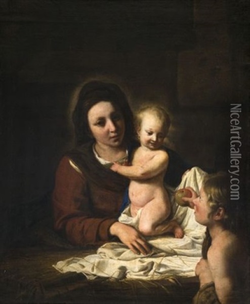 Vierge A L'enfant Avec Saint Jean-baptiste Offrant Une Pomme Oil Painting - Nicolas de Hoey the Younger