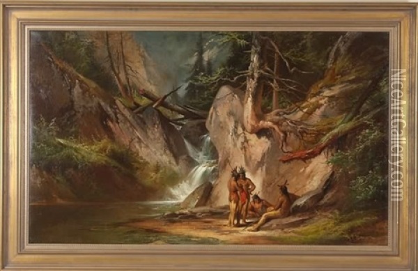 Landscape With Four Native Americans Oil Painting - George Frederick Bensell