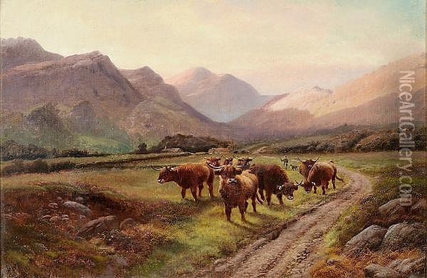The Crofter's Herd, Glen Nevis, Argyllshire Oil Painting - Henry R. Hall