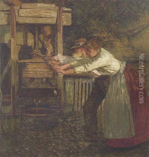 A Sussex Cider Press Oil Painting - Henry Herbert La Thangue
