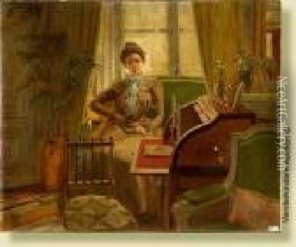 Femme Assise Dans Un Interieur Oil Painting - Carl Wilhelm Barth