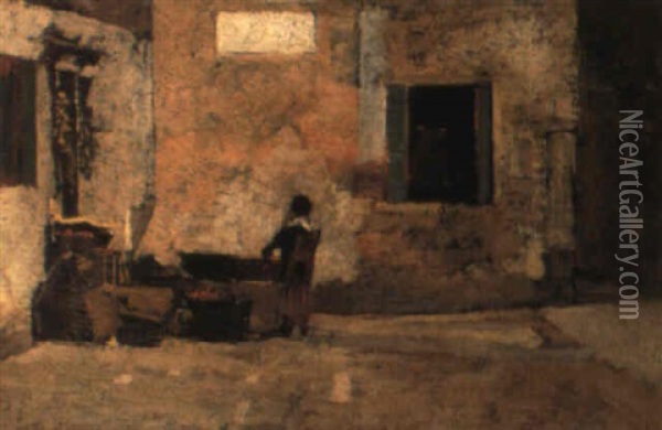 Campiello Con Popolana Oil Painting - Giacomo Favretto