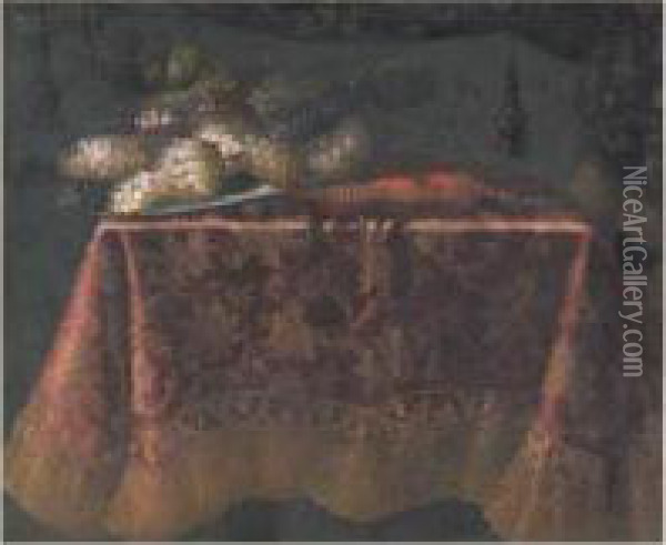 Coupe De Raisins Sur Un Tapis De Table Oil Painting - Antonio Gianlisi The Younger