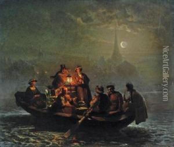 Przejazdzka Lodzia W Blasku Ksiezyca Oil Painting - Louis Toussaint