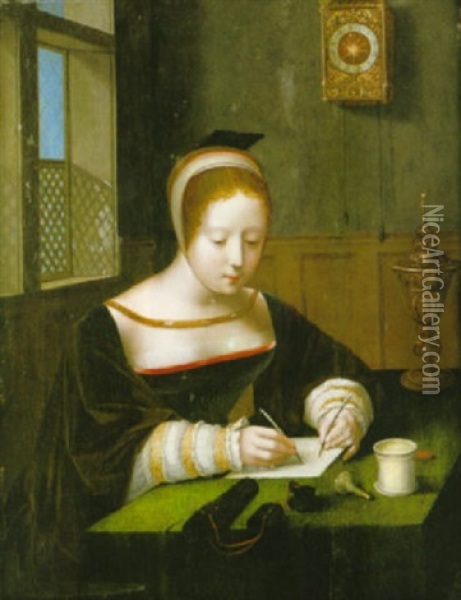 Maria Magdalena. En Kvinna Som Skriver Oil Painting -  Master of the Female Half Lengths