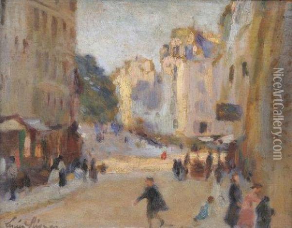 Dans La Rue Oil Painting - Lucien Mignon