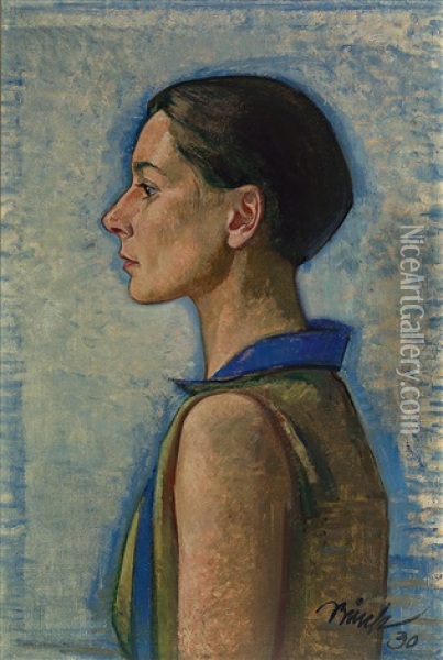 Agyptisches Profil. Bustenportrat Eines Madchens Im Profil Oil Painting - Paul Buerck