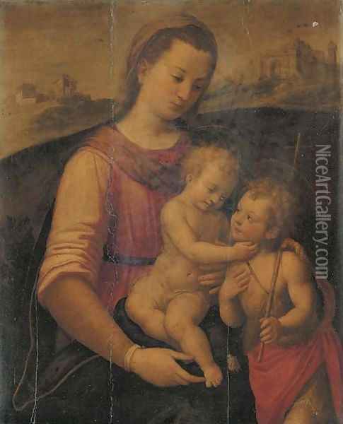 The Madonna and Child with the Infant Saint John the Baptist, a landscape beyond Oil Painting - Florentine School