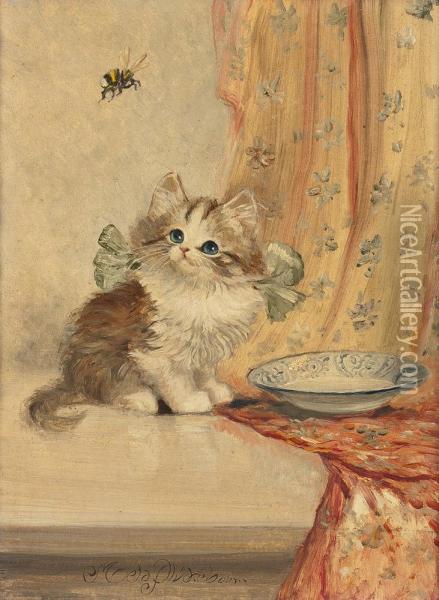 Katzchen Beobachtet Eine Hummel Oil Painting - Meta Pluckebaum