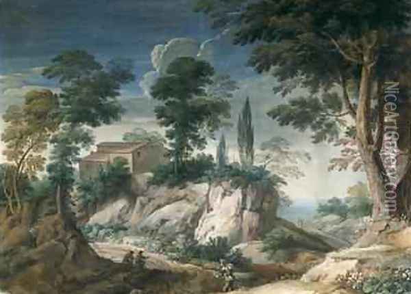 Landscape with Cypresses Oil Painting - Crescenzio Onofri