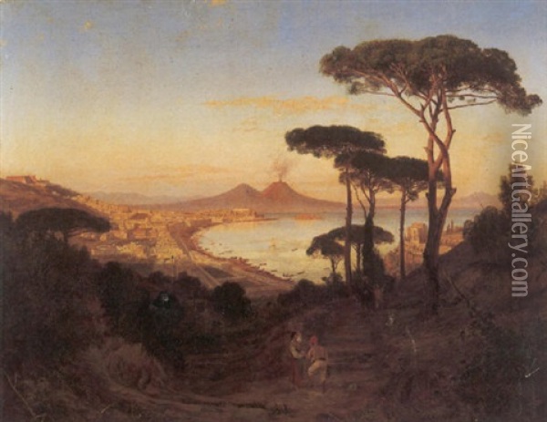 Napoli, Veduta Del Golfo Della Colline Oil Painting - Nicola Palizzi