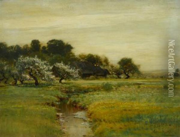 Cherry Blossom By A River Oil Painting - Arthur Parton