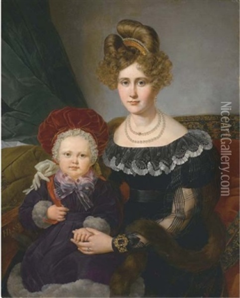 Portrait De Dame Assise, Son Fils Sur Ses Genoux Oil Painting - Alexandre-Jean-Baptiste Hesse
