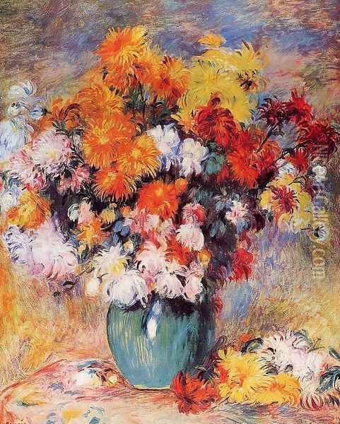 Vase Of Chrysanthemums Oil Painting - Pierre Auguste Renoir