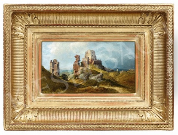 Romantic Landscape With Ruins Oil Painting - Karoly Telepy