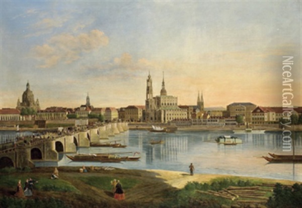 Blick Auf Die Stadt Dresden Vom Rechten Elbufer Oil Painting - Karl Gottfried Traugott Faber