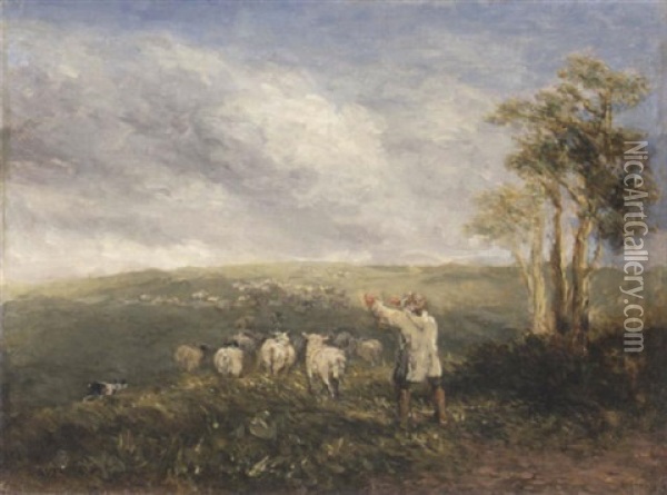 Rounding The Flock Oil Painting - David Cox the Elder