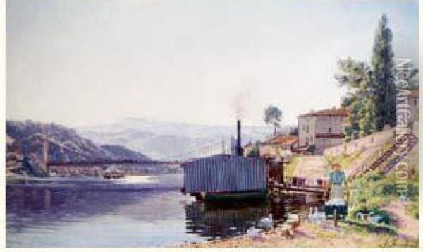Le Rhone Dans L'ain, Circa 1880 Oil Painting - Louis Marie Adrien Jourdeuil
