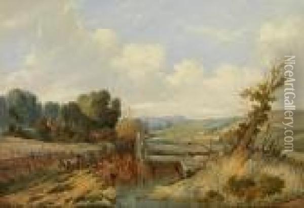 A Downland Landscape Oil Painting - Alfred Gomersal Vickers