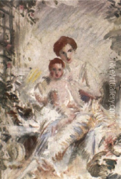 Sketch For Mrs. Jeudwine And Her Son Wynne Oil Painting - Charles Sims