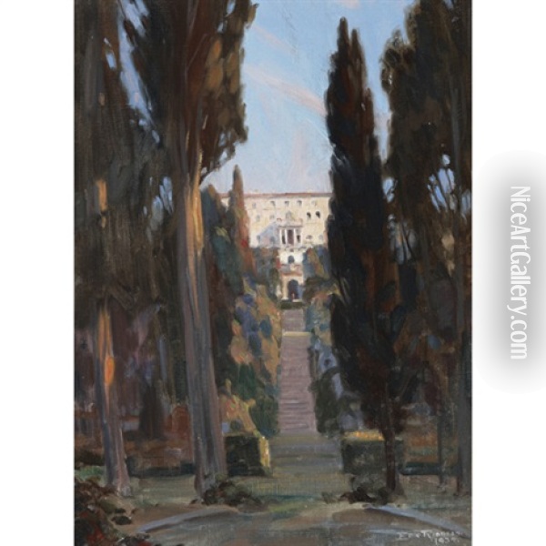 Approaching The Estate Oil Painting - Eric Riordon