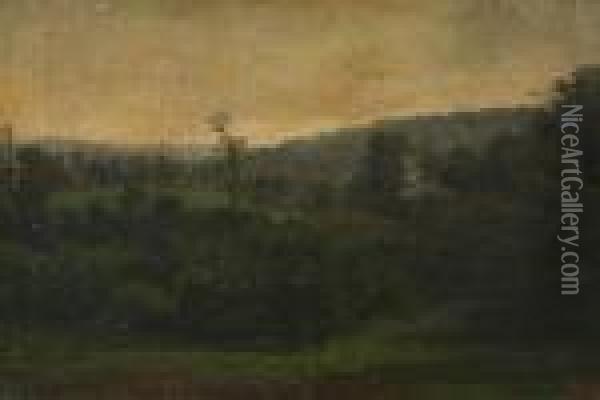 Landscape With Distant Town Oil Painting - Gustave Courbet
