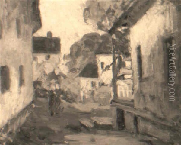 In The Village Oil Painting - August Gay