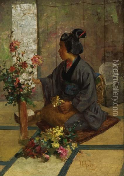 Arranging Flowers Oil Painting - John (Charles) Arter
