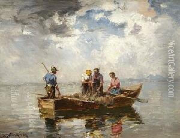 Chiemseefischer. Oil Painting - Josef Wopfner