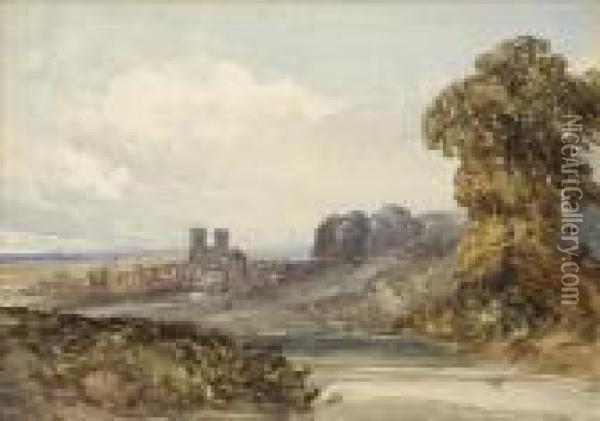 River Landscapewith Cathedral Oil Painting - William Callow
