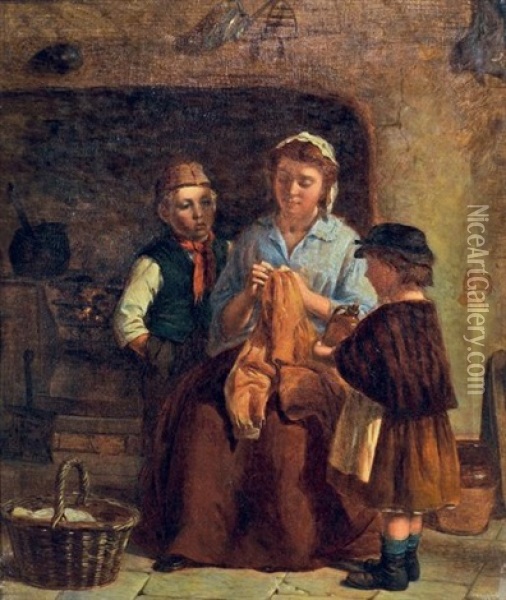 Une Femme Et Ses Enfants Oil Painting - William Hemsley