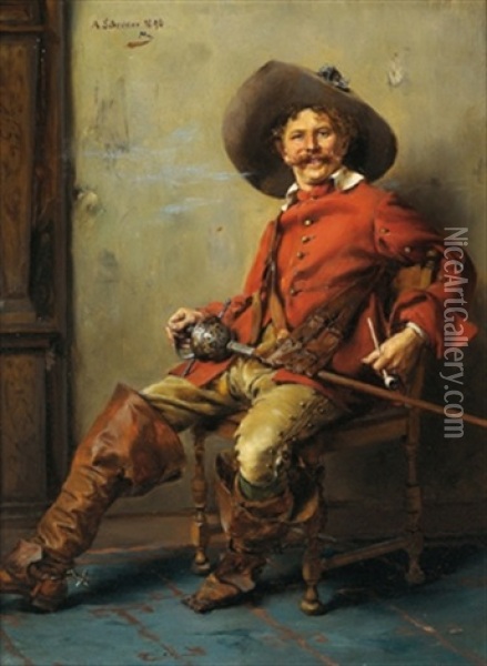Ein Chevalier Oil Painting - Albert Friedrich Schroeder