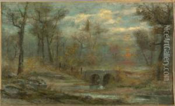 Landscape With River And Stone Bridge Oil Painting - Christopher H. Shearer