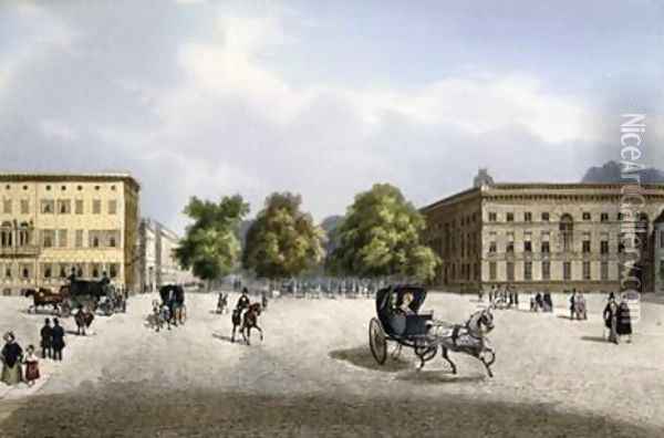 Unter den Linden from Pariser Platz Berlin 1845 Oil Painting - Ludwig Edward Luetke