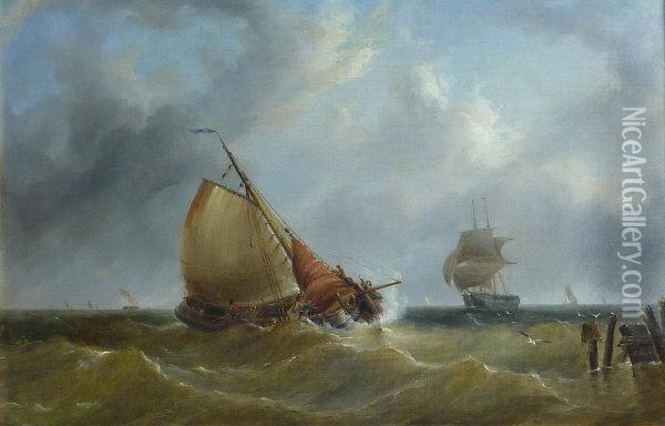 Sailing Barge Off The Coast Oil Painting - Henry Redmore