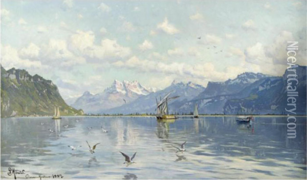 Genevesoen (lake Geneva) Oil Painting - Peder Mork Monsted