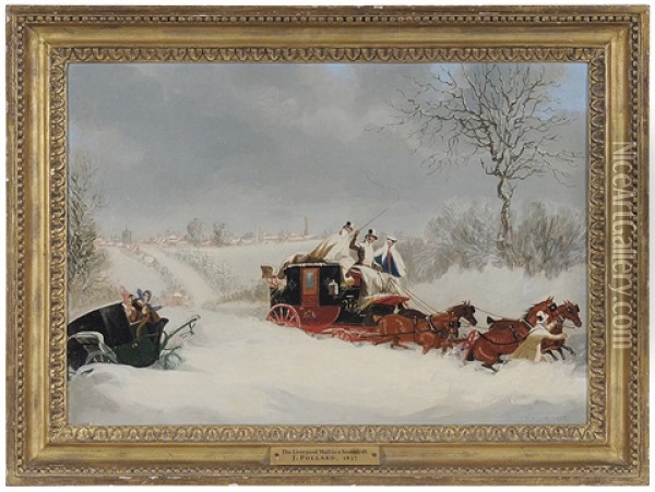 The Liverpool Mail Near St. Albans In A Snow Drift Oil Painting - James Pollard