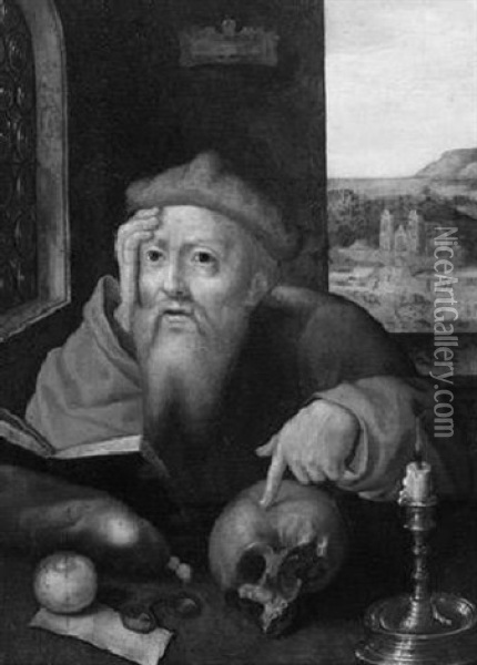 Sinnender Hieronymus In Der Studierstube Oil Painting - Joos Van Cleve