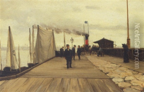 Helsingors Skibsbro, Aftenstemning Oil Painting - Sigvard Marius Hansen