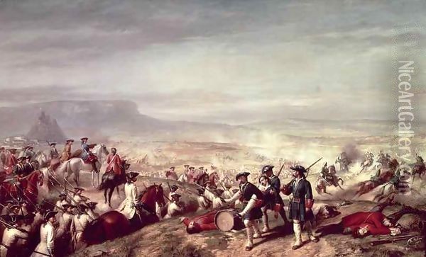 Battle of Almansa between the troops of Philip V (1683-1746) and those of the Archduke Charles of Austria in 1707 Oil Painting - Ricardo Balaca y Canseco