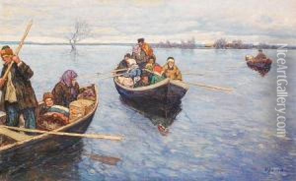 Spring Flood; Senezh Lake Oil Painting - Konstantin Semionov. Vysotsky