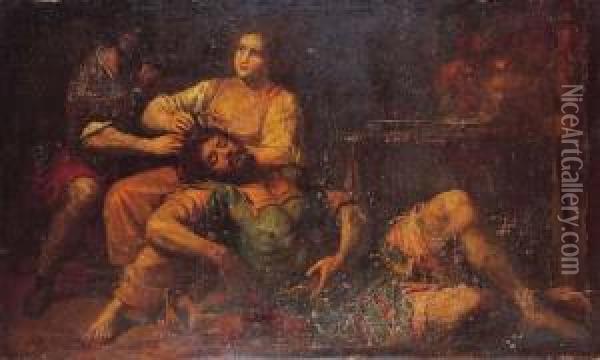 Samson Et Dalila. Oil Painting - Domenico Fiasella