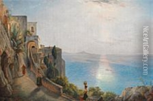 View Of The Bay Of Naples, Bright Sunshine Oil Painting - Christian Frederik Ferdinand Thoming