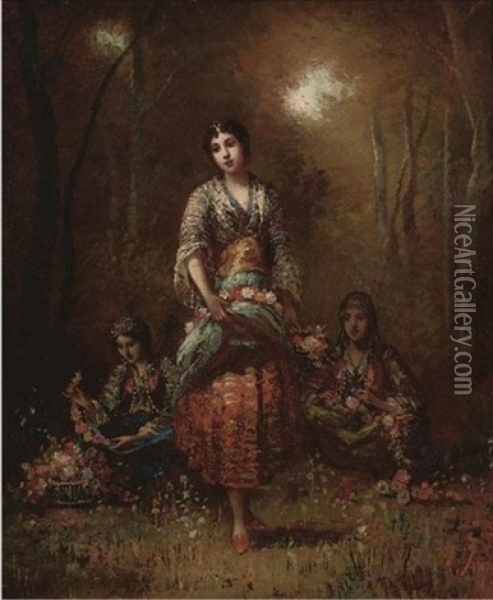 The Flower Girls Oil Painting - Frederic Borgella