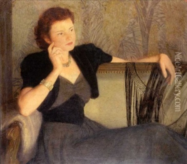 Jeune Femme Au Canape Oil Painting - Albert Herter